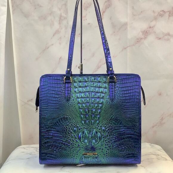 NWT Embossed Leather Tote by Brahmin Tia Ombre Melbourne with